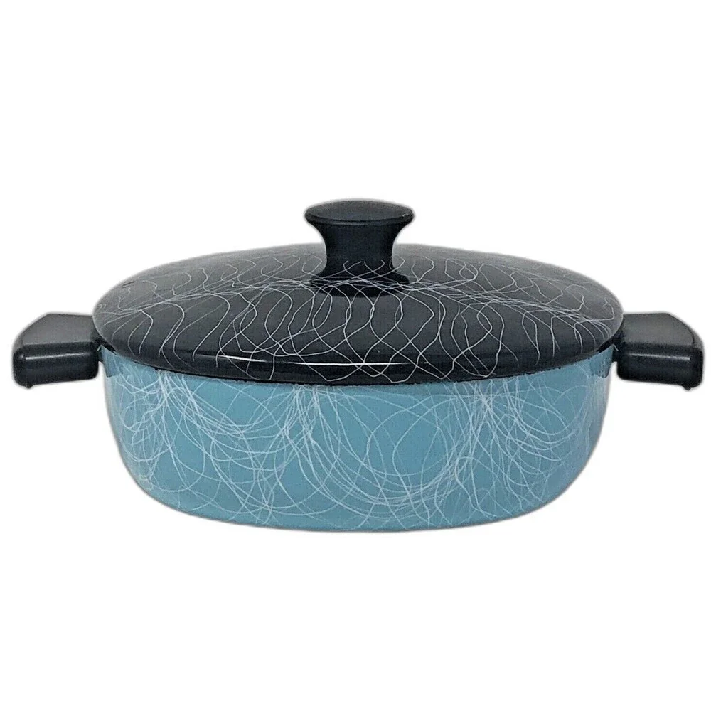 Serendipity 2 Qt Casserole MCM Spaghetti Drizzle Enamel Turquoise Black Cookware